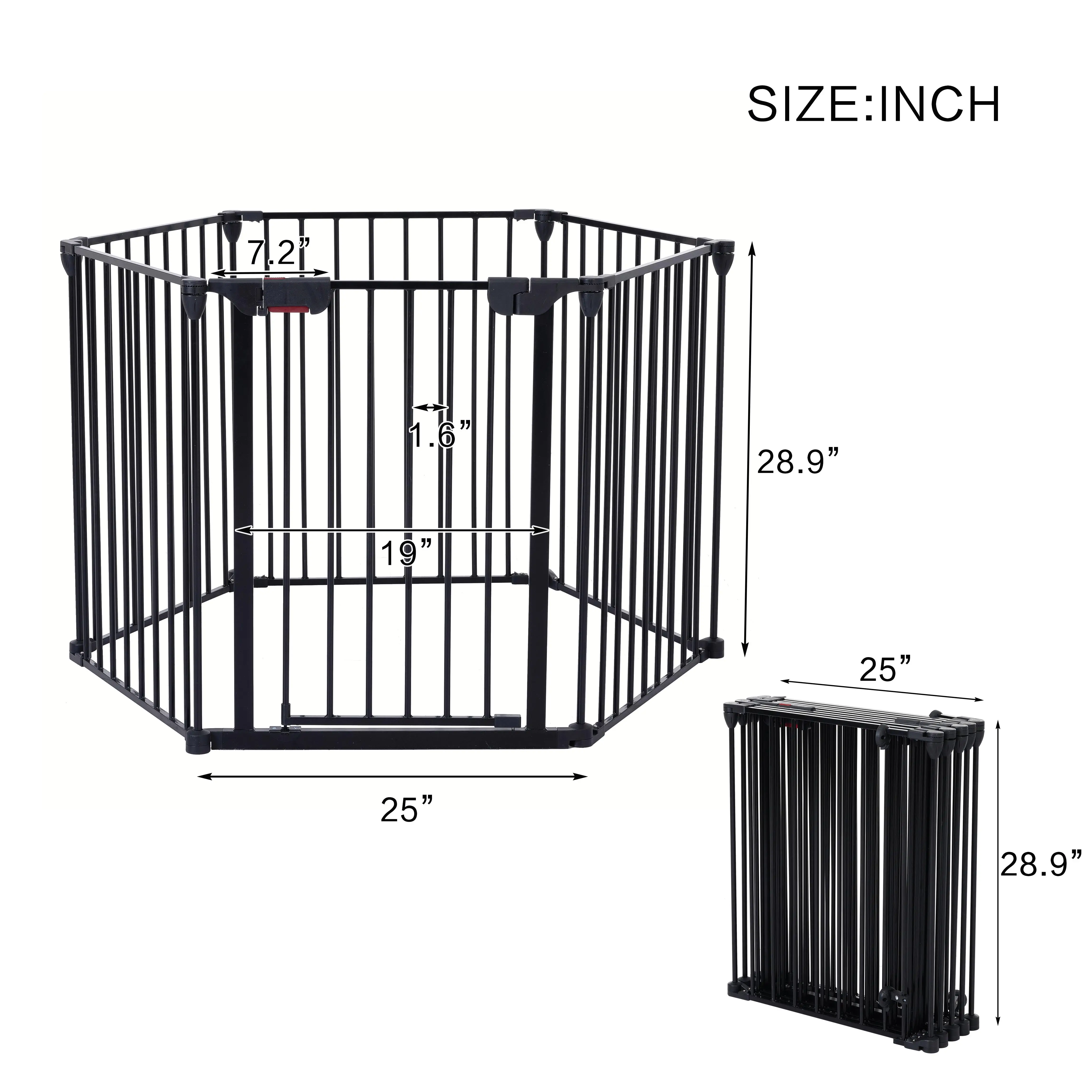 

150 Adjustable Gate - 6 Panel Metal Play Yard, Doorway & Fireplace Fence for Christmas Tree & Stairs