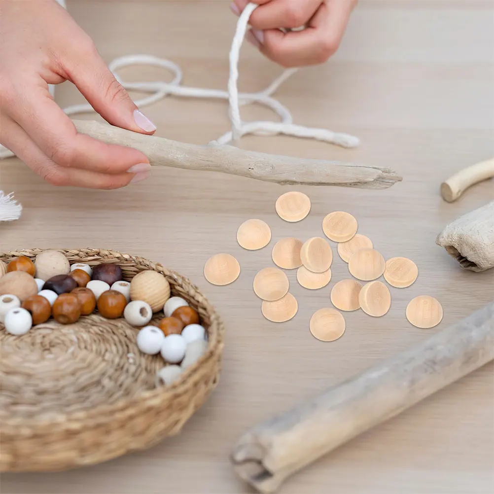 

300Pcs Half Round Wooden Beads 15Mm Unfinished Natural Craft Accessories DIY Jewelry Decor Half Wood Balls