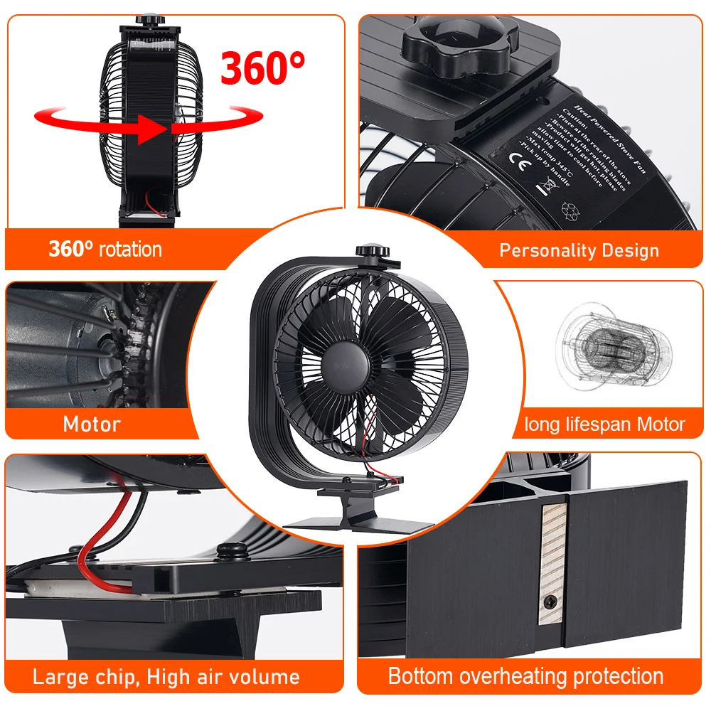 4 Blade Fireplace Fan 360° Rotation With Protective Cover Log Burner Eco-Friendly Quiet  Fan For Home Winter Outdoor Camping
