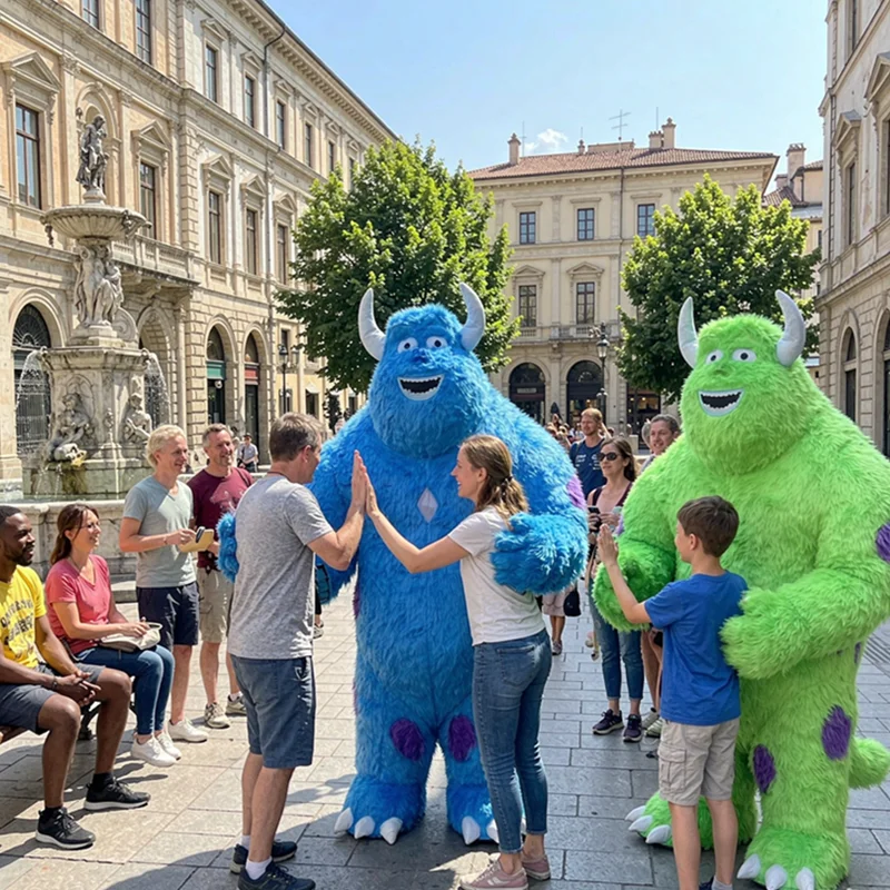 Aufblasbares Blaues Fell-Monster-Kostüm für Erwachsene, Cartoon-Puppe, Grünes Monster-Maskottchen, Halloween-Requisite, Weiches Cosplay-Outfit für Partys