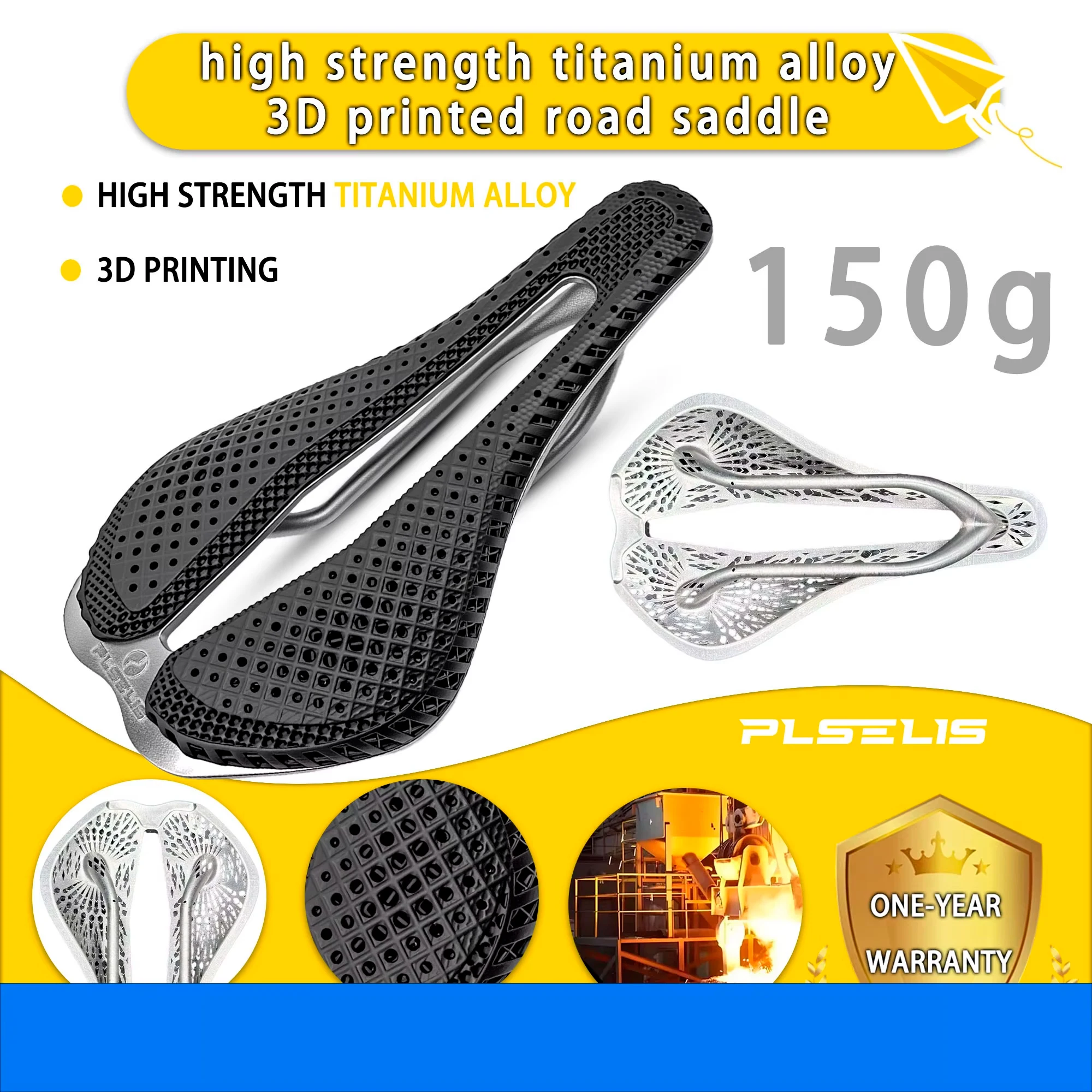 PLSELIS Road Bike Saddle Titanium Alloy Bottom Shell 3D Printing Weight 150g lightweight Bicycle Seat Cushion Riding Accessories
