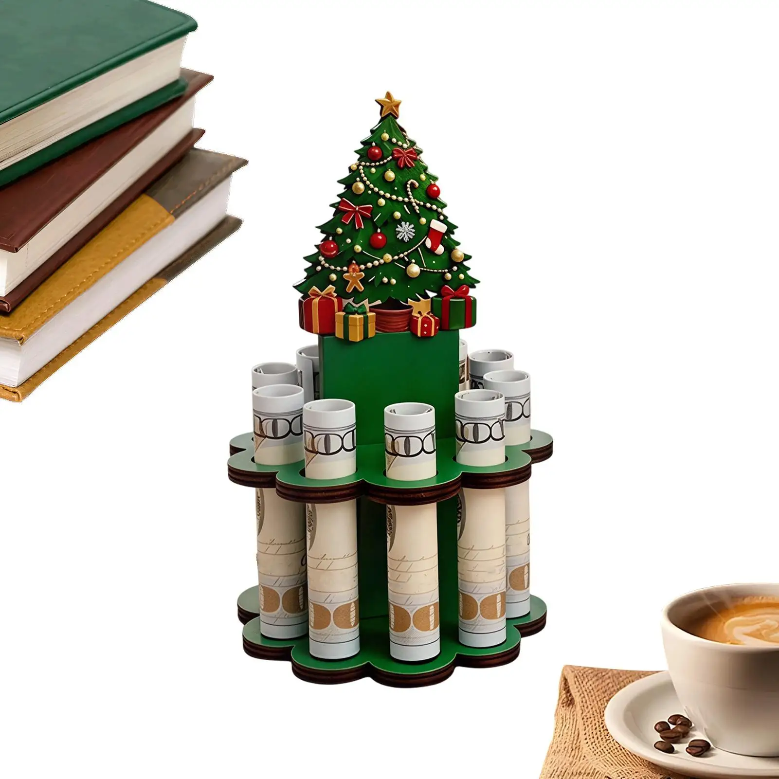 Christmas Money Tree Gift Stand  Wooden Slotted Cute Tree Rack Decoration Christmas Money Holders Ornament for Party Friends