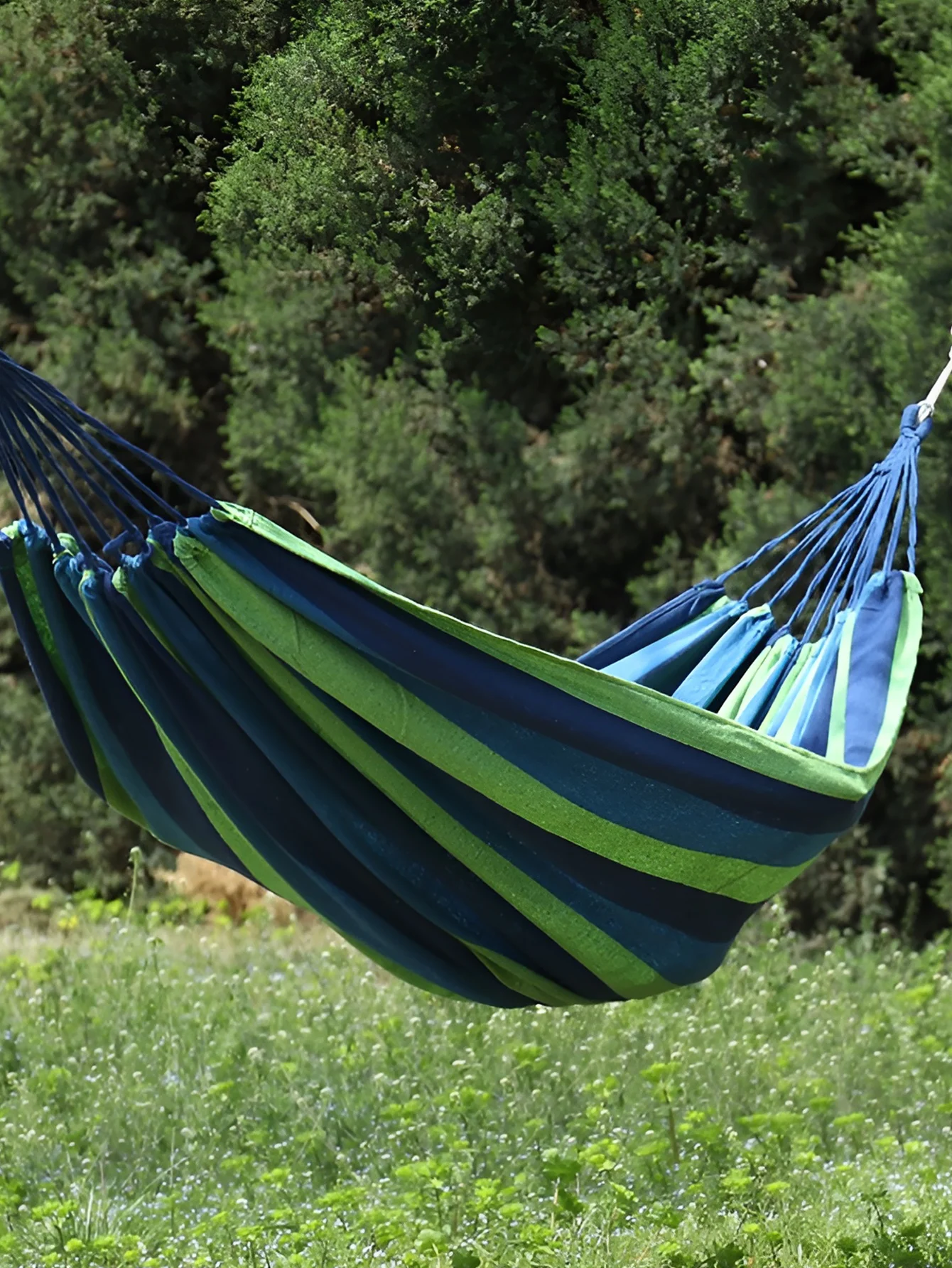 Blue 260 * 75cm outdoor camping hammock with rope, anti rollover canvas hammock, double thick hammock image 4
