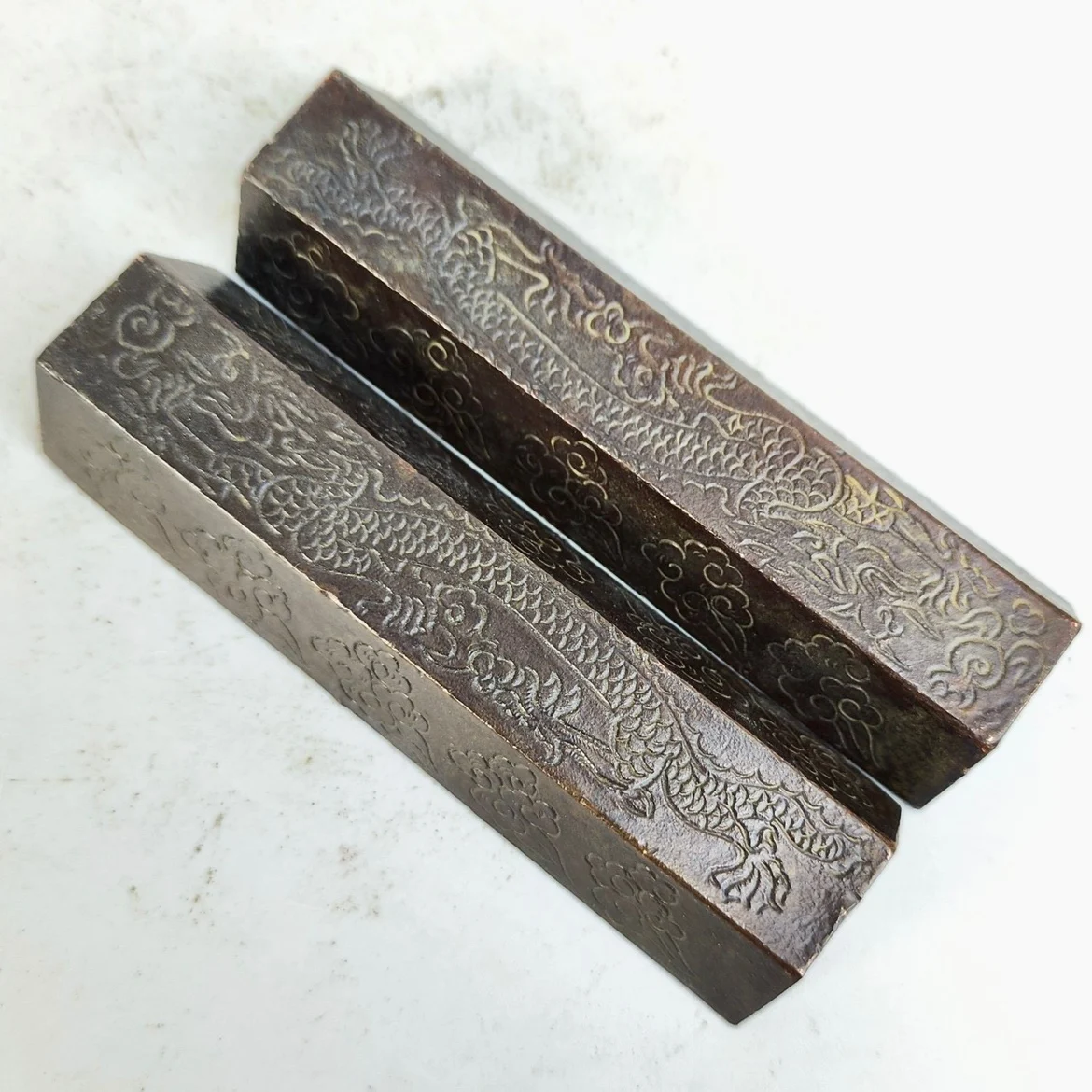 Bronze Dragon Pattern Ruler A Pair of Four Treasures for Study, Paper Pressed Ruler, Dragon Pattern yun Ruler, Study Decoration