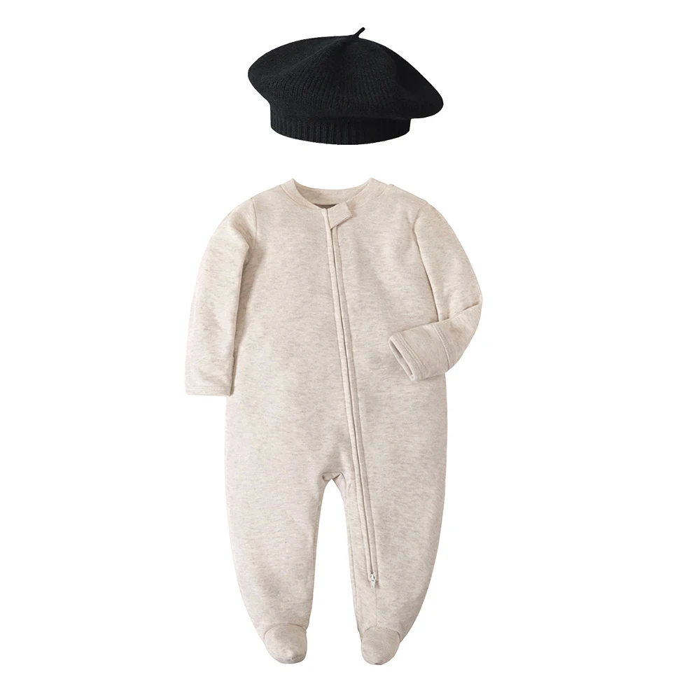 Unisex Newborn Baby Footed Pajamas Long Sleeve Zipper Romper Cotton Jumpsuit Solid White 0-12 Months Fashion Baby Clothes