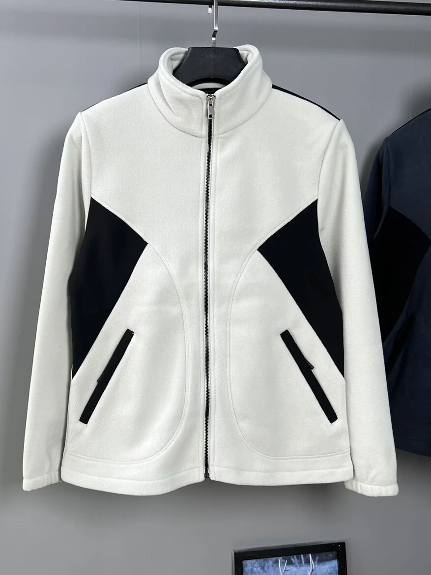 

Men's Double-Sided Fce Jaet Warm Outerwear Skin-Friendly Orlon Velvet Stand Collar Patchwork Color Zipper Closure Coat