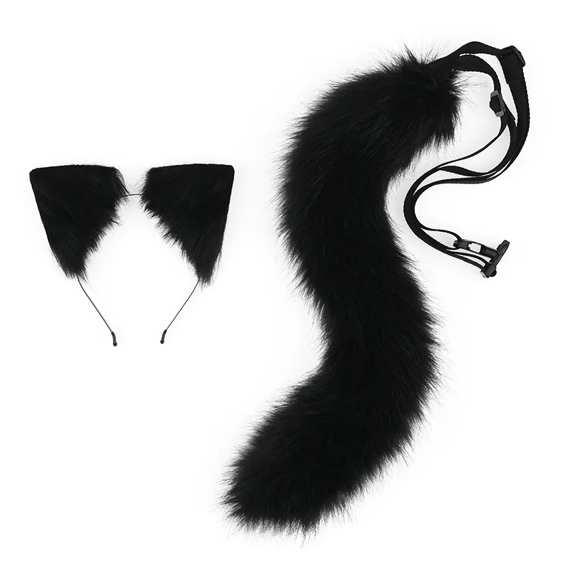 New 2Pcs/set Furry Beast Ears Headwear Fluffy Animal Fox Tail Halloween Party Cosplay Accessories Handmade Lolita Anime Costumes