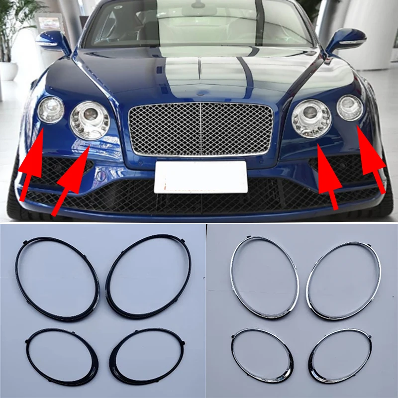 Car Front Headlight Black Chrome Frame Trim Replacement for   Continental GT GTC 2013 2014 2015 2016 2017