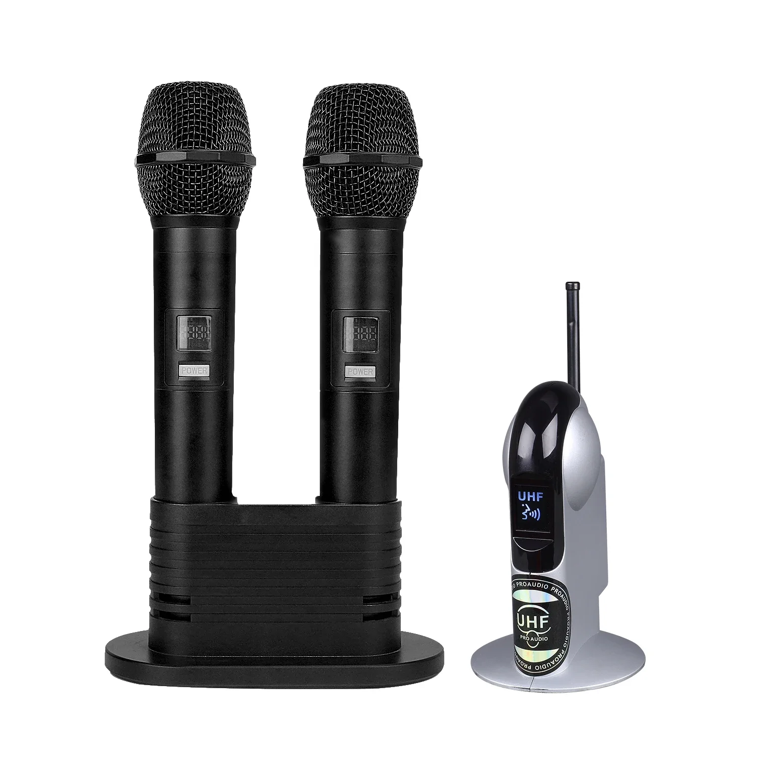 

Professional Dual Metal Dynamic Handheld 20CH UHF Wireless Microphone, Portable Wireless Charging Base, 165ft Range for Karaoke