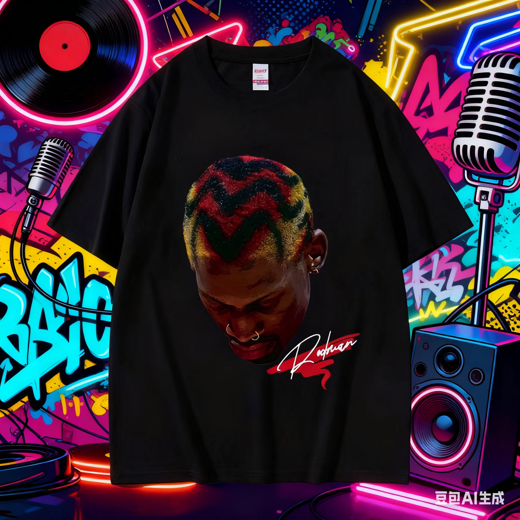 2025-26 تي شيرت كرة السلة المطبوع للرجال، تي شيرت مطبوع من القطن الخالص 100%، نمط الهيب هوب، فاسق، موضة، علة، دينيس رودمان