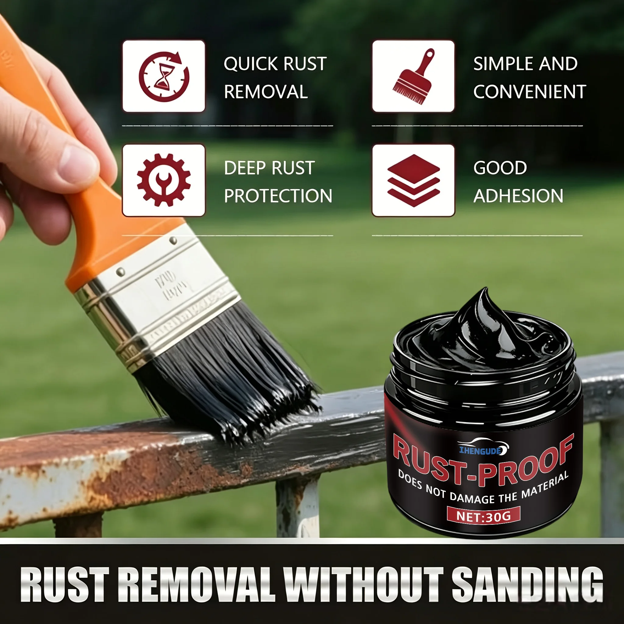 Brand Upgraded Metal Rust Layer Polishing Paste, Deeply Covers Old Rust Stains, Reduces the Problem of Continued Rusting, Applies Evenly and Adheres Firmly, Is Easy to Use and Saves Time and Effort, Suitable for Daily Maintenance of Iron Gates, Railings, Pipe Fittings, Frames, Hardware Tools. It Is a Multi-Functional Metal Polishing Agent and Does Not Contain Any Surfactants