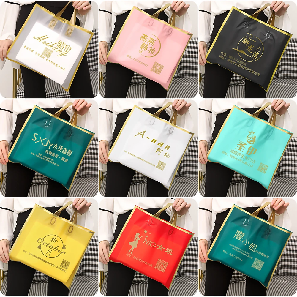 100 Uds. Bolsas de compras gruesas mate con logotipo personalizado Phnom Penh con asa bolsa de regalo de plástico con logotipo impreso de un Color