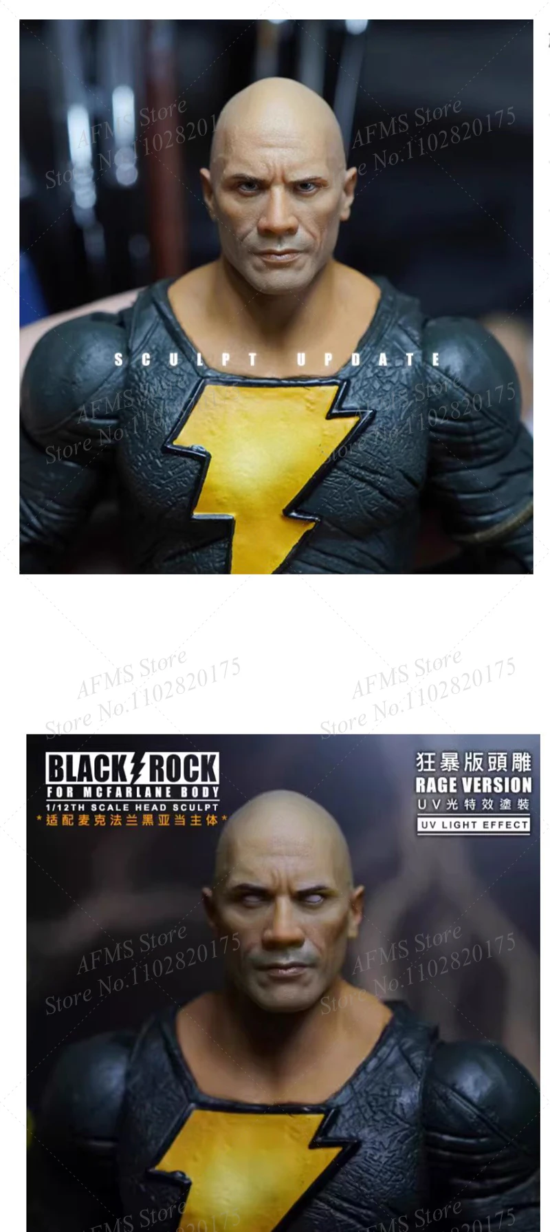 EL1EV1EN 1/10 Men Soldier Black Adam Head Sculpture Dwayne Johnson Head Model Fit McFarlane Action Figure Body Model