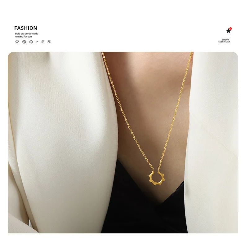 Marka Geometrische Anhänger-Halskette für Damen, Edelstahlkette, Punk, vergoldeter Schmuck, elegante lange Halskette für Damen – Detail 4