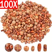 100pcs Handwork Wooden Loose Beads for Hair Braids Bracelet Dreadlock Ring Hair Bead Stylish Bracelet DIY Jewelry Accessories