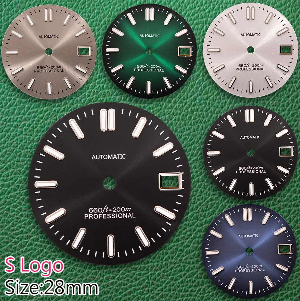 

S логотип 28,5 мм солнечный профессиональный циферблат подходит для NH35 NH36 механизм зеленый светящийся премиум-класса аксессуары для модификации часов