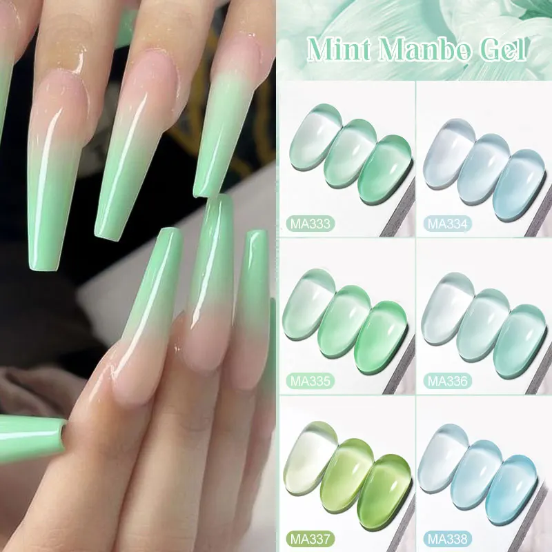 MEET ACROSS 6/8Pcs Gel Nail Polish Simple Fresh Green Macaron Aurora Gel Nail Art Varnish Manicure Manicure Nail Supplies