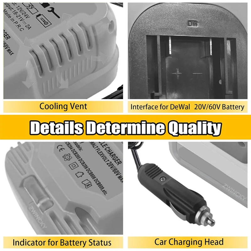 For Dewal 18V Li-ion Battery Charger Replacement Battery Charger Portable Car Charger with Cigarette Lighter Plug LED Indicator