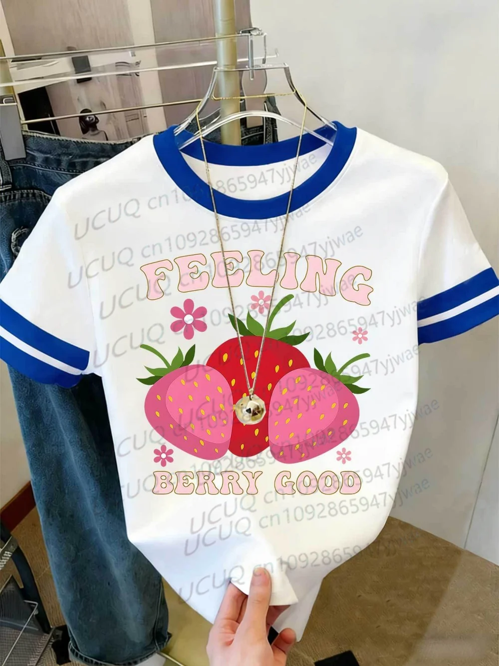 Summer Women's Berry Good Print Round Neck Short Sleeve T-Shirt Summer Graphic Te Jerseys Plus Size Sport T-Shirt Tops