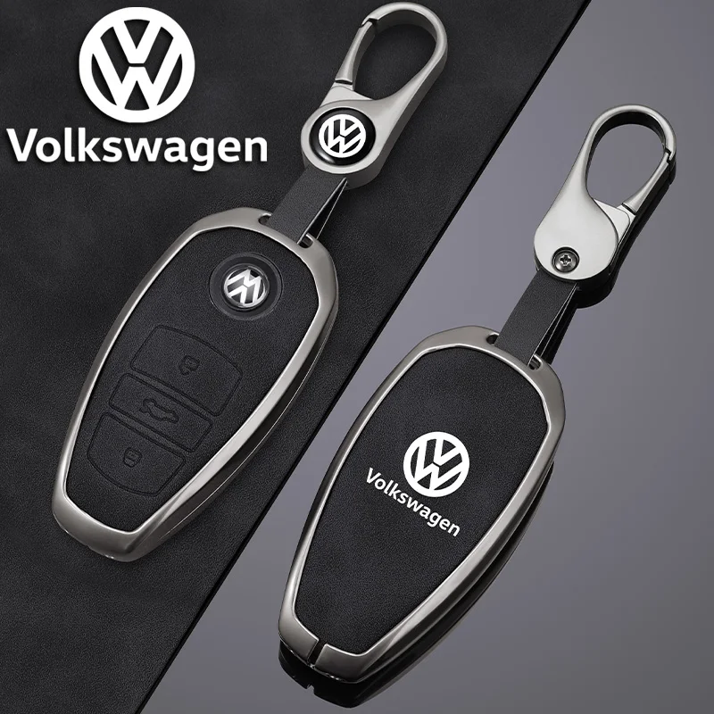 Zinc Alloy Leather Car Key Cover Case Fob Holder For VW Volkswagen Touareg 2011 2012 2013 2014 2015 2016 2017 2018 Accessories