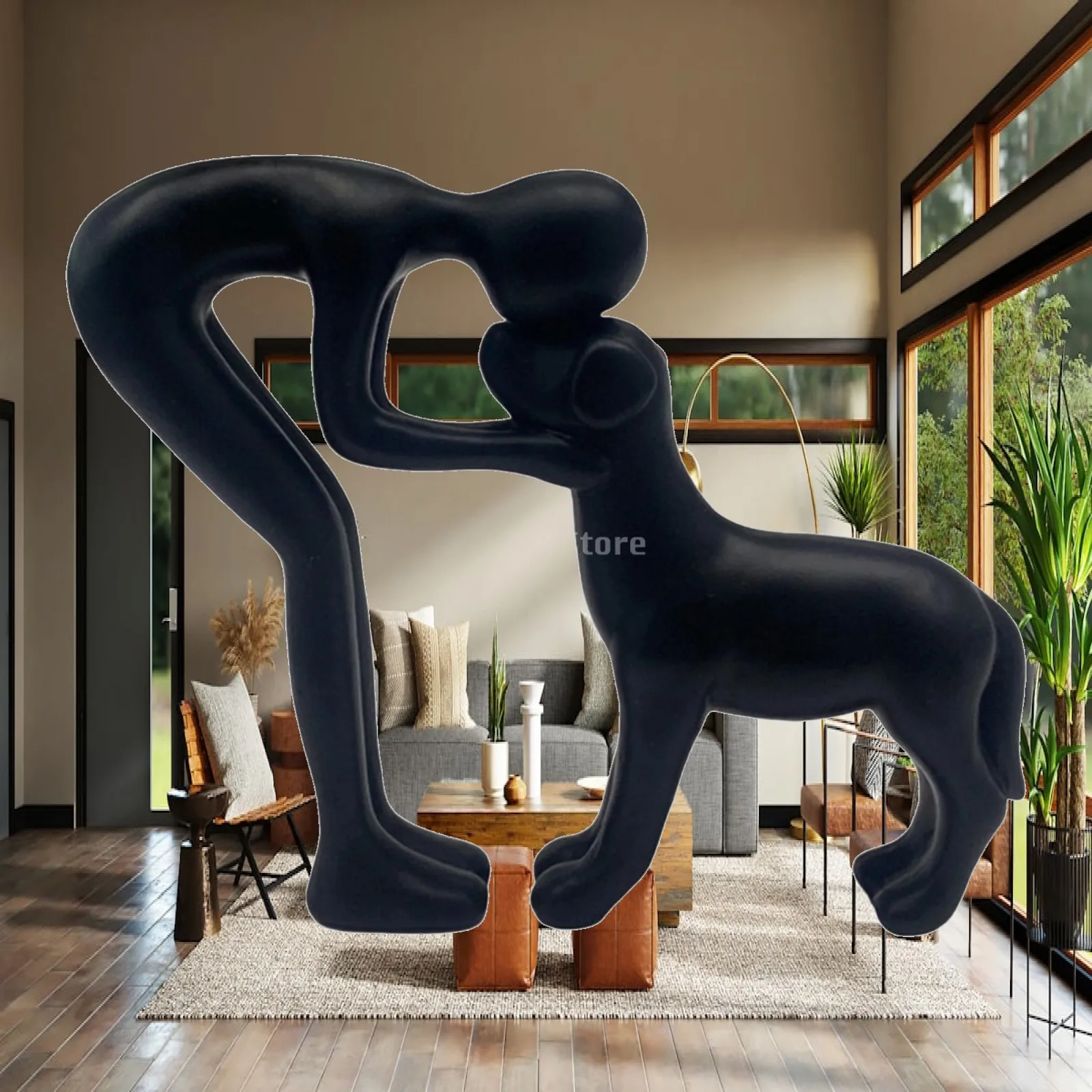 Human and Dog Figurine,Collection Memory Unique Gift Desk Figure Resin Sculpture for Bookcase Cabinet Birthday Diner Party