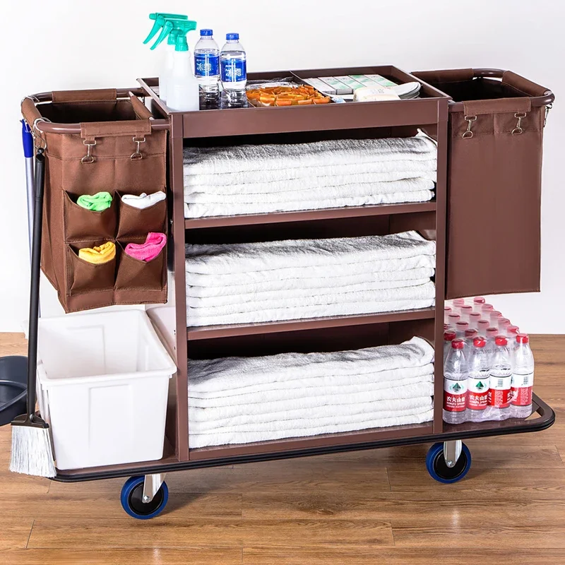 Cart Trolley Portable Wooden Wheeled Janitorial Hotel Cleaning Small Service Food Serving Commercial Vegetables Rack Large Wagon