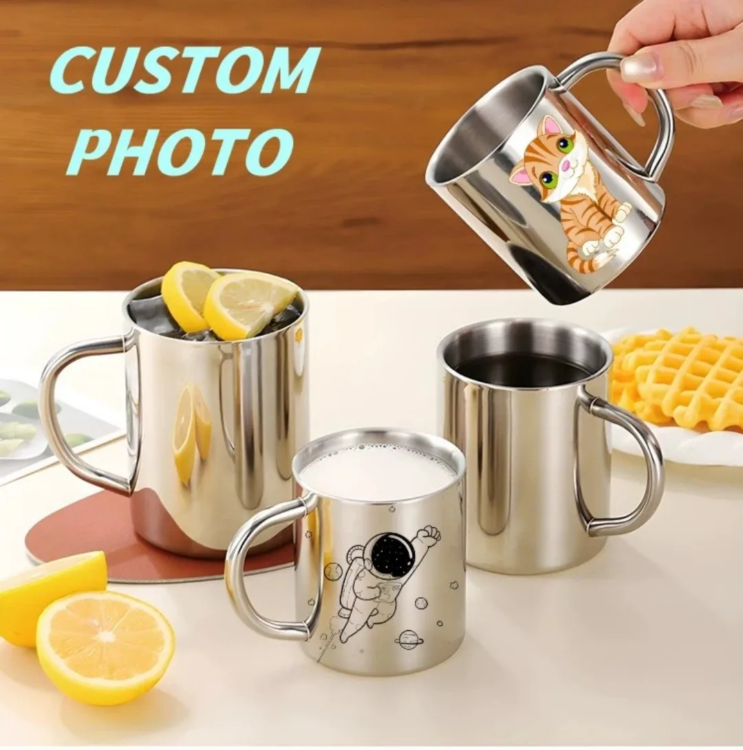 220ml/300ml Personalize PHOTO Stainless Steel Mug Exclusive Custom  Coffee Cup Camping Mug Metal Cup Portable Milk Cup Gift