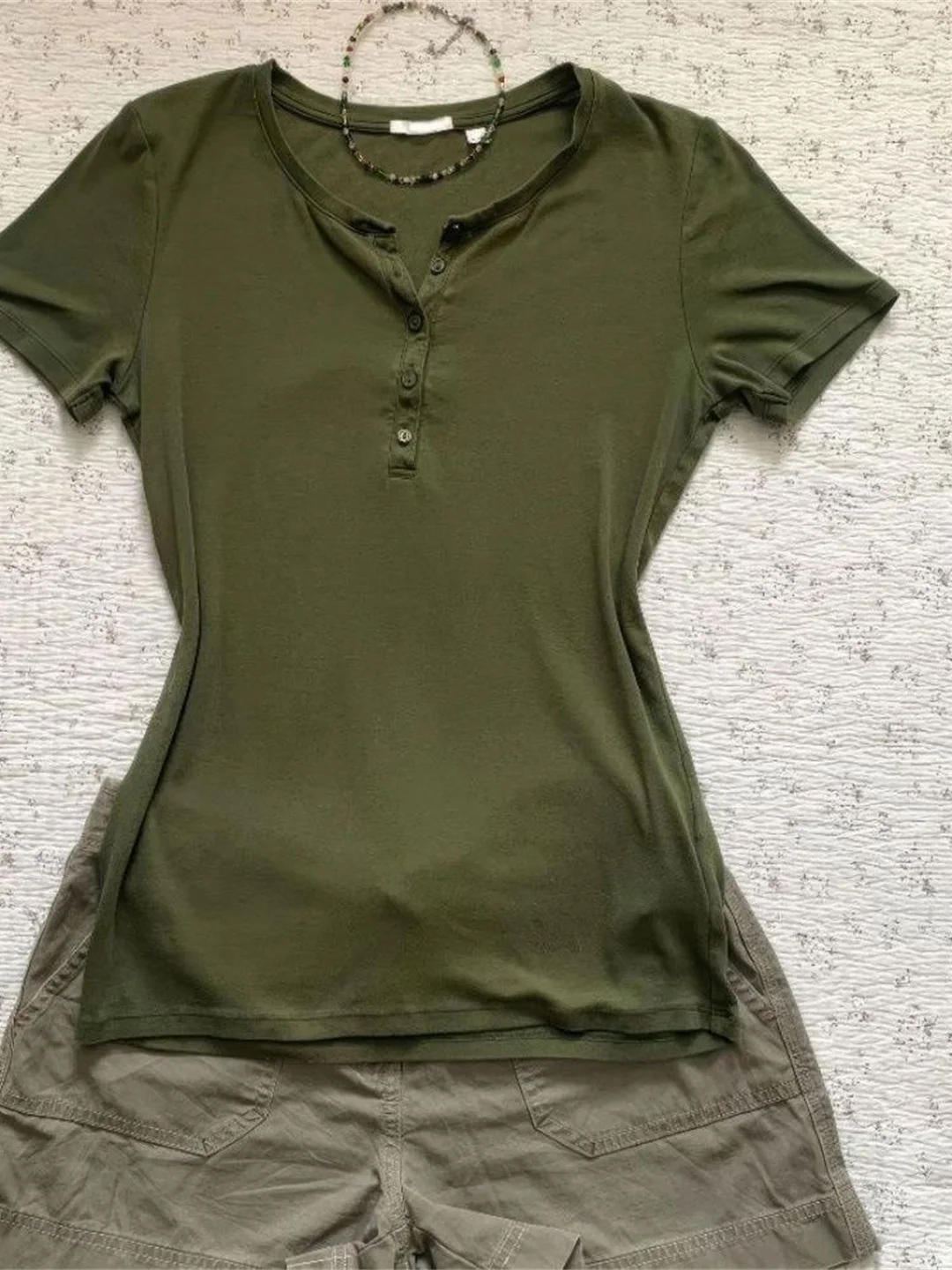 

Retro American Half Open Collar Waist Cinched Short Sleeve T-Shirt Women's Slimming Tight Fit Beautiful Summer Top
