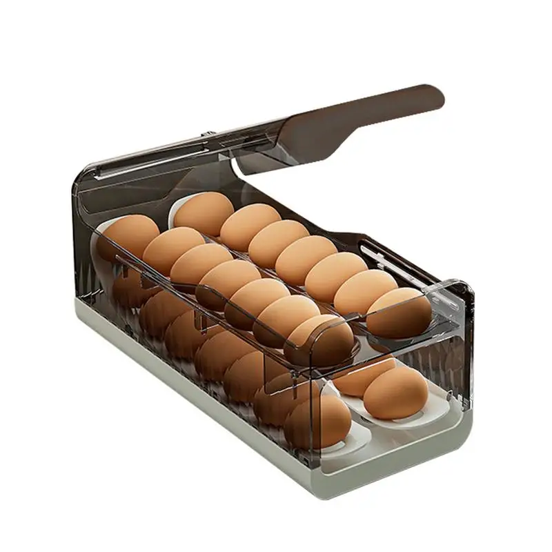 Egg Dispenser For Refrigerator Roll Down Clear Egg Tray 2 Tiers Refrigerator Egg Organizer Stackable Fridge Organizer Bins With