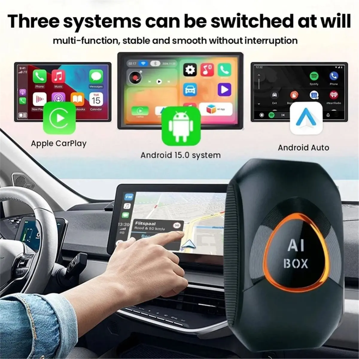 Wireless CarPlay AI Box Plug and Play Android 15 Car Multimedia Video Box for Cars with Wired CarPlay