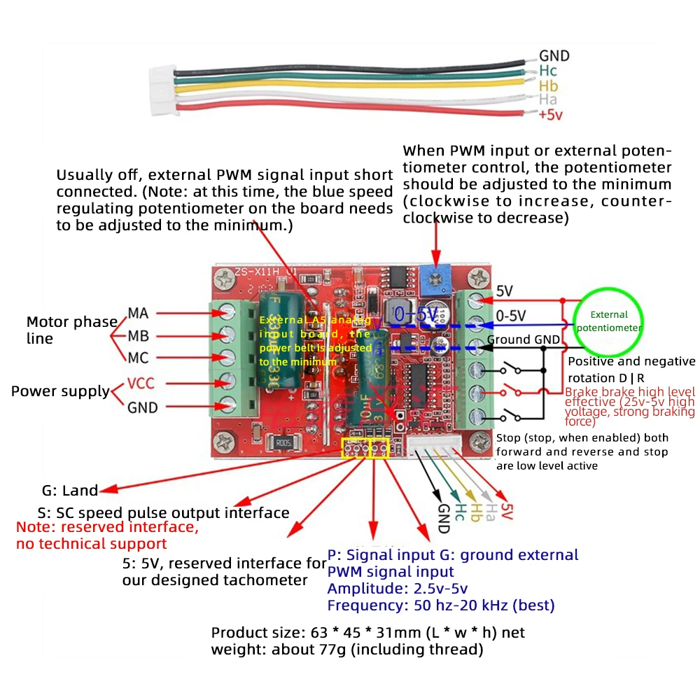 Controlador de Motor sin escobillas, placa controladora de 12V, 24V, 48V, BLDC trifásico, PWM, CC 6-60V, 400W