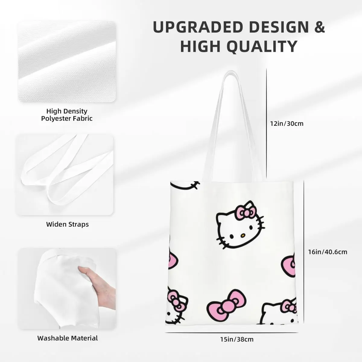 Sanrio Hello Kitty Pattern Canvas Tote Bag Aesthetic Unique Design Grocery Bag for Unisex