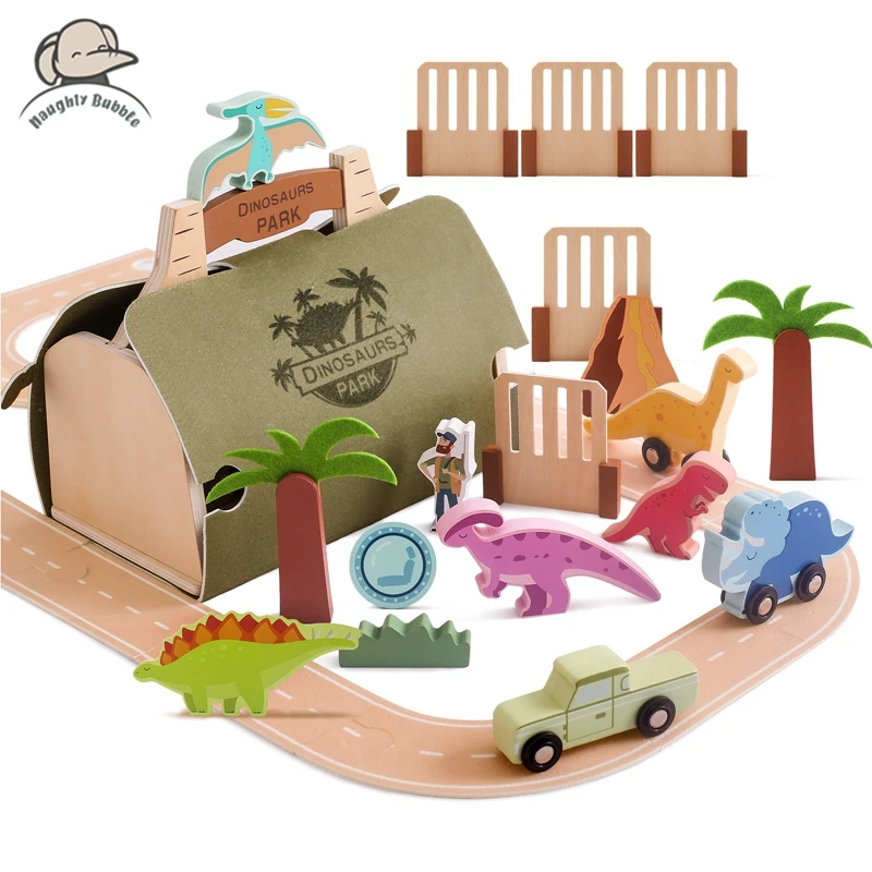 Brinquedos de exibição de blocos de madeira Dinosaur Track Scene Baby Block Stacking Game Baby Mind Diverging Toy Decoração do quarto