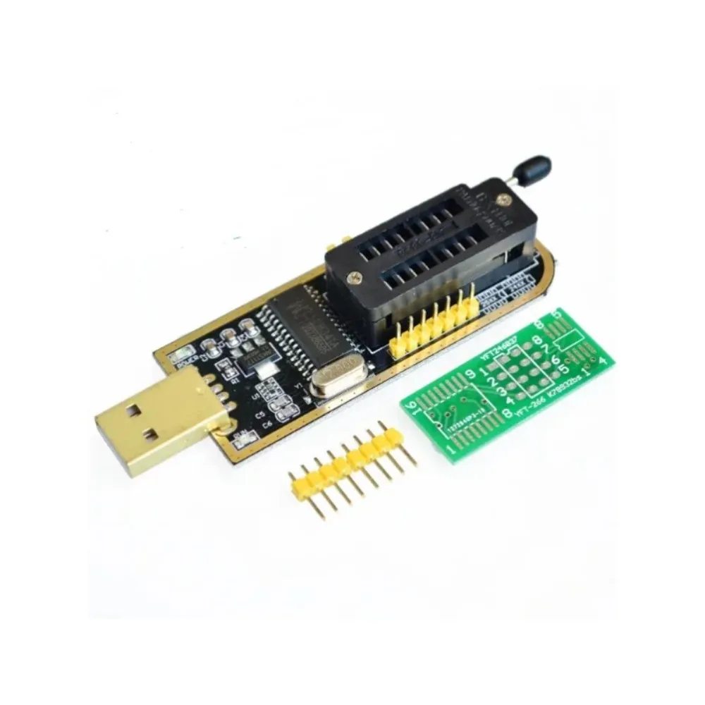 مبرمج USB CH341A مطلي بالذهب للوحات الأم وأجهزة التوجيه وأجهزة الكريستال السائل + مشبك اختبار SOP8 غير مدمر