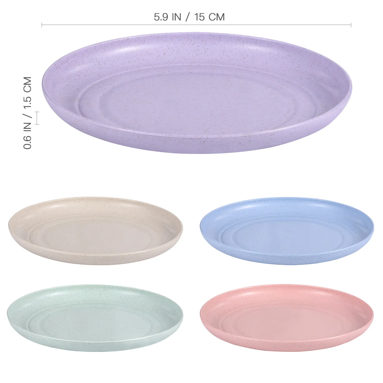 5Pcs Wheat Straw Plates Natural PP Material Shallow Rim Flat Bottom Safe Unbreakable Dinnerware Set for Breakfast Lunch Dinner view 5