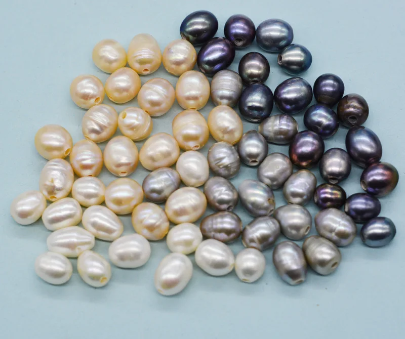 300piece 9-10mm 2mm hole white color fashion rice shape freshwater pearl for leather cord DIY jewelry