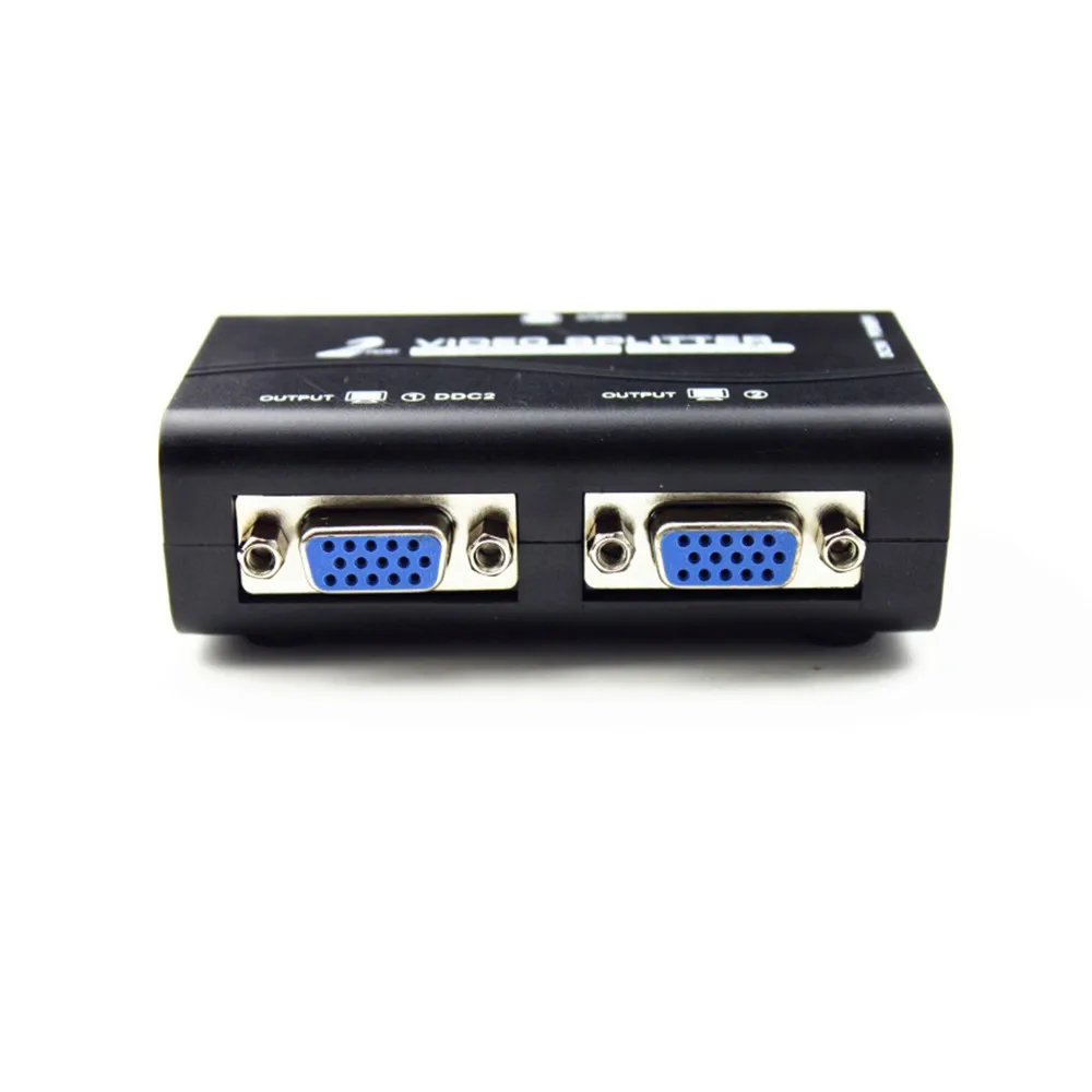 1 PC to 2 Monitor 2 Port VGA SVGA Video LCD Splitter Box Adapter w/ Power Cable