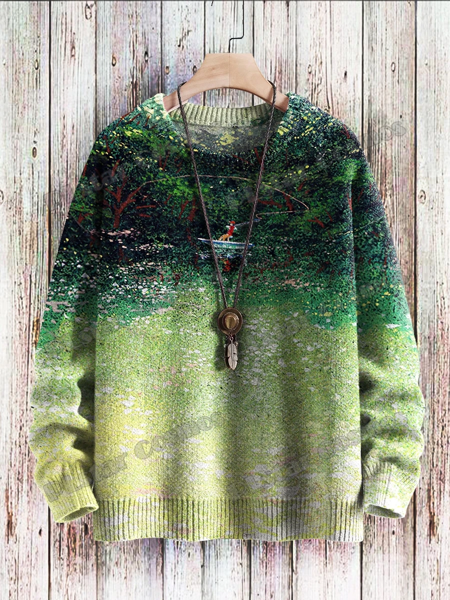 Winter Unisex Casual Knit Pullover Sweater Watercolor Rainbow Art Pattern 3D Printed Fashion Crewneck Knitted Sweaters KMY36