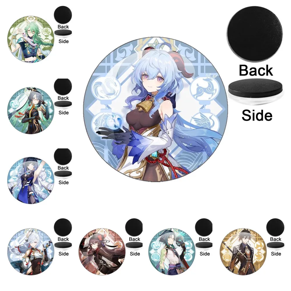 Genshin Impact All Characters Of Liyue Harbor Zhongli Ganyu Xianyun Glass Refrigerator Magnets Game Peripherals Gift For Fans