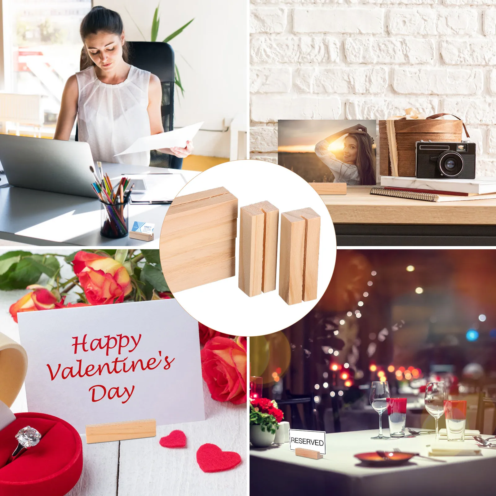 25pcs Wooden Card Holders Rectangular Photo Stand for Business Cards Table Numbers Office Home Restaurant