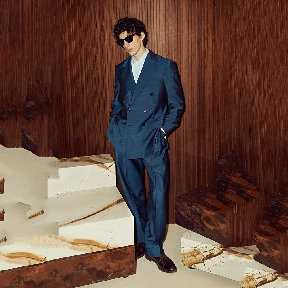 

Fashion Loose Men's Suits 2 Pieces Jacket Pant Sets Double Breasted Paek Lapel Male Chic Prom Clothing Blazer Homme Stylish 2025