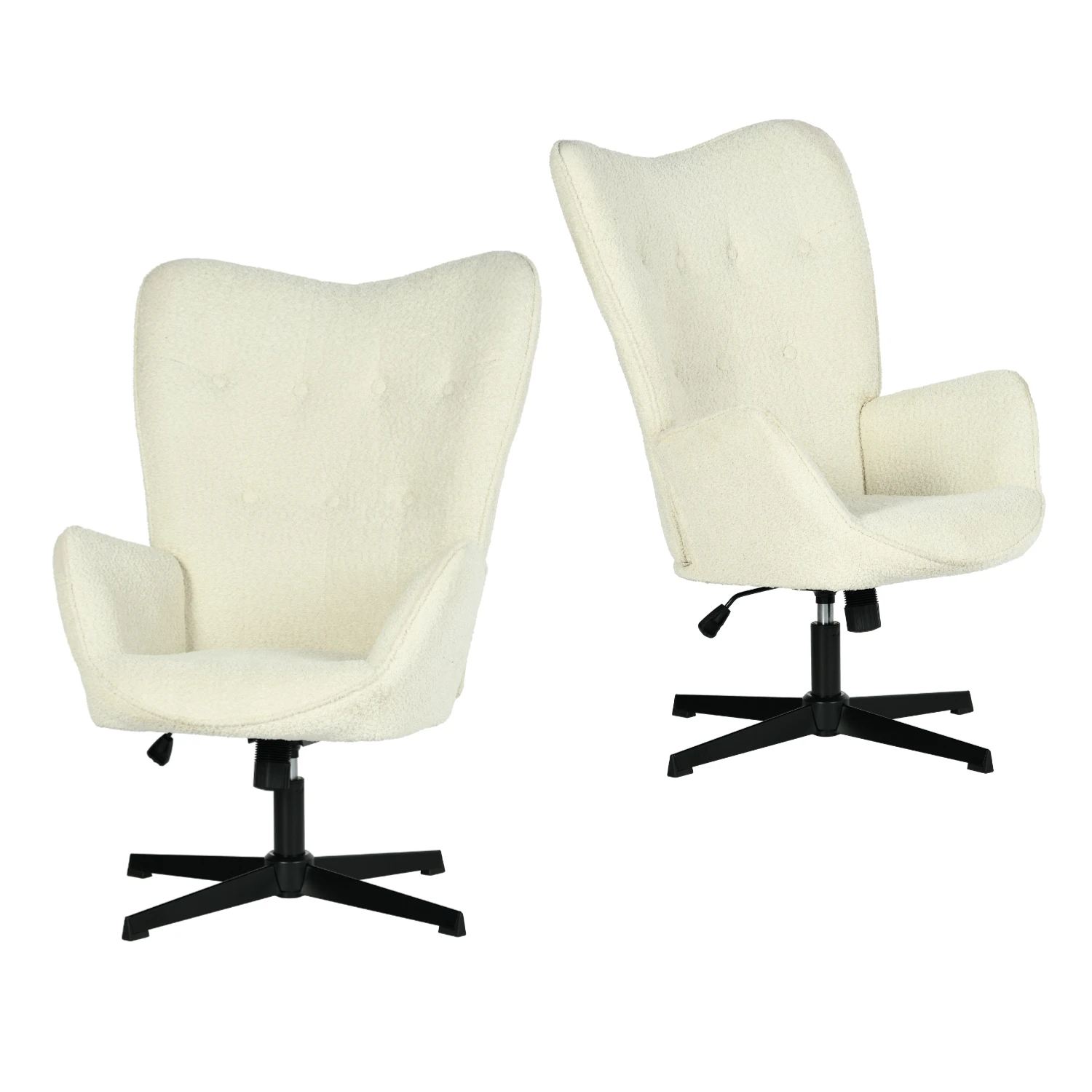 MEUBLES COSY – Lot de 2 fauteuils de détente ergonomiques et pivotants en tissu chenille beige – Hauteur réglable, inclinaison à 15°, structure robuste en fer – Idéal pour salon, chambre ou bureau à domicile 67 x 73,5 x 100-105 cm