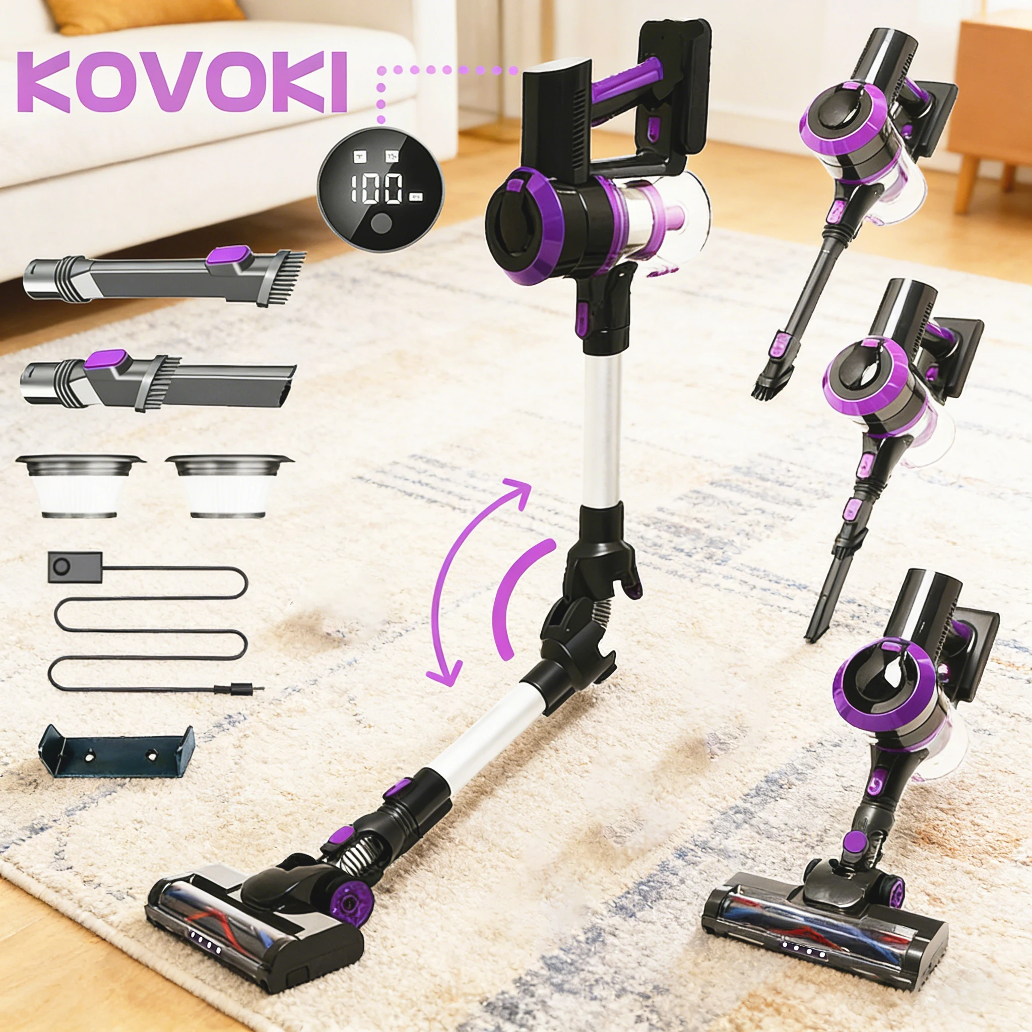 

KOVOKI 40Kpa 210W aspiradora inalámbrica coche 40 minutos electrodoméstico batería extraíble inalámbrica nuevo motor sin escobil