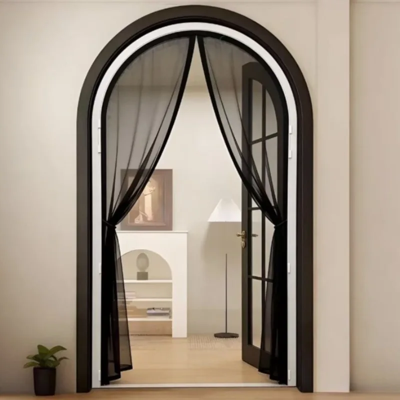 Arched Door Mosquito Screen, Black Magnetic Mesh Door Curtain, Auto Closing Anti Insect Fly Screen   Mosquitera Puerta Magnetica