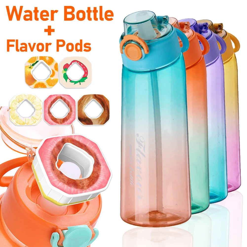 Flavored Water Bottle with 5 Flavour Pods Air Water Up Bottle Gym 900ml Air Starter Up Set Water Cup for Camping Fishing