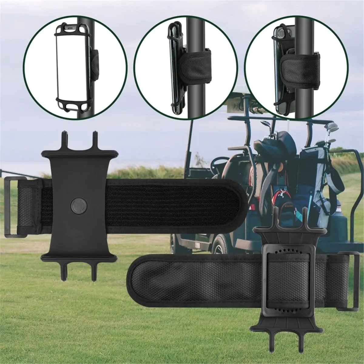 Golf Cart Phone Holder 360° Rotatable Phone Mount , Phone Mount Strap Golf Cart Accessories