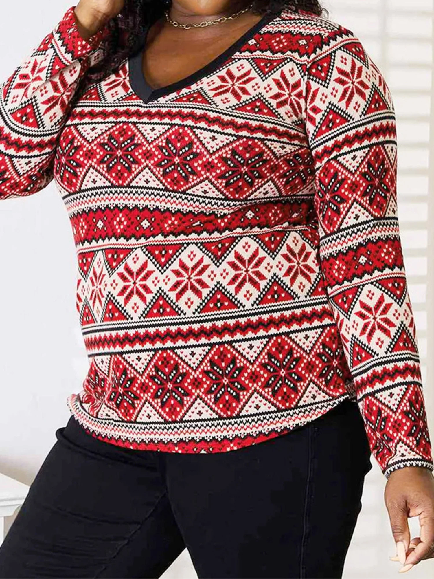 

Женские рождественские туники с принтом оленей и длинными рукавами, v-образным вырезом, топы, большие размеры, рождественские праздничные футболки, праздничная одежда