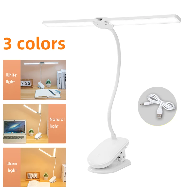 

Desk Lamp USB Rechargeable LED Table Light Dimmable Reading Book Lamp 3 Color LED Clip On Study Lights For Bedroom Lighting DC5V