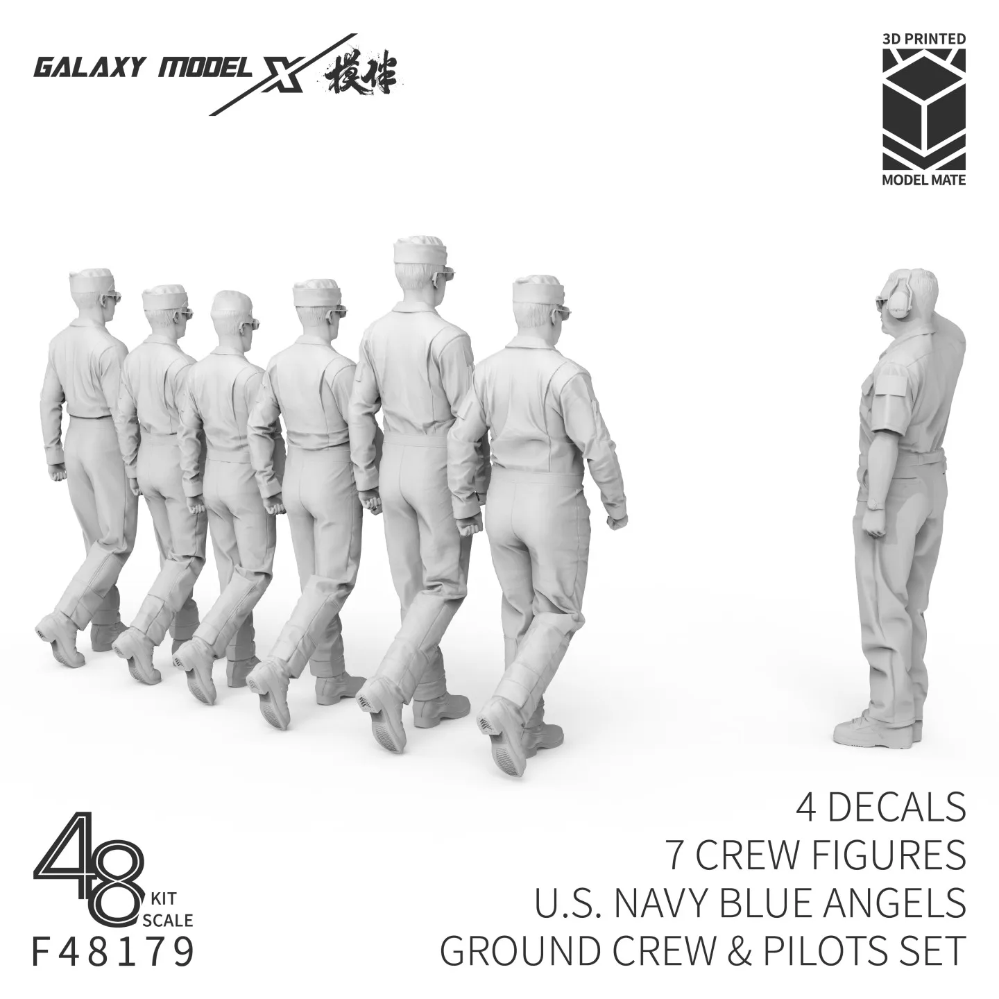 Galaxy Model 1/48 Blue Angels Pilot & Ground Crew Set with Decals for F/A-18E/F Super Hornet Model Hobby Diorama (7 Figures)