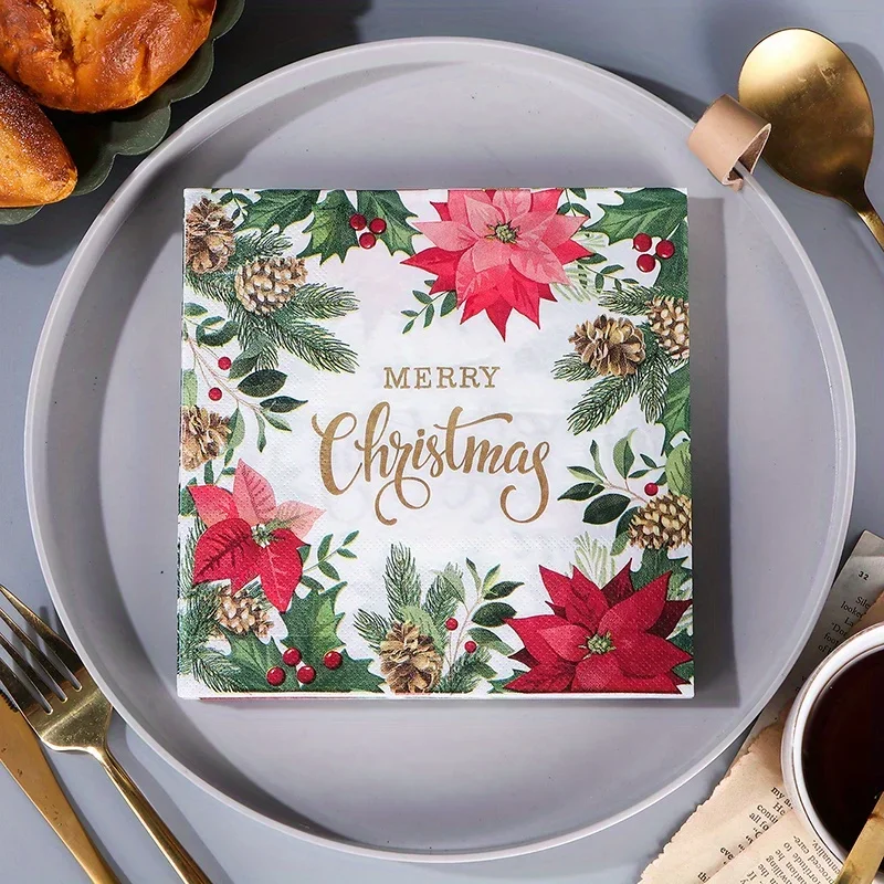 20Pcs Christmas Series Printed Paper Disposable Table Dinner Napkins Tissues Xmas Party Decoration Supplies - view 3